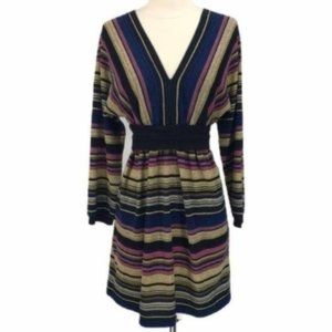 Nicola Bertti Womens Knit Sweater Dress Size Small Pink Blue Multi Striped
